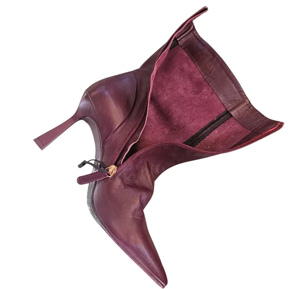 NEW Zara Women's Burgundy Leather Boots Square Toe Size EU 42 US 11 - Picture 8 of 9